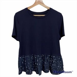 EB5261 KATE SPADE | Broome Street Star Print Ruffle Hem Navy Tee Shirt Casual